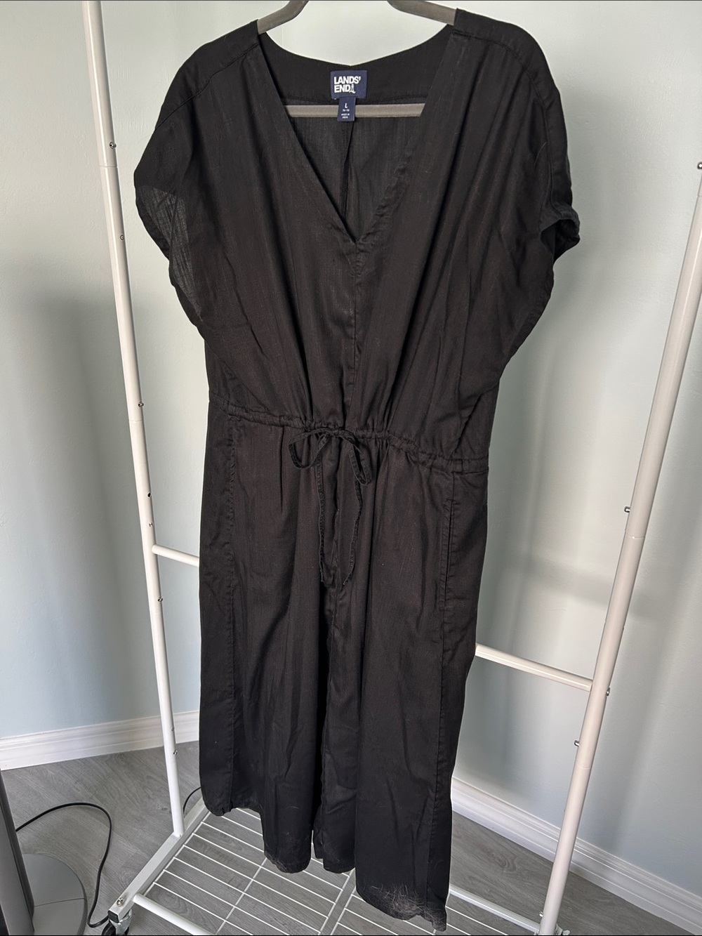 Lands' End Black V-Neck Drawstring Maxi Dress